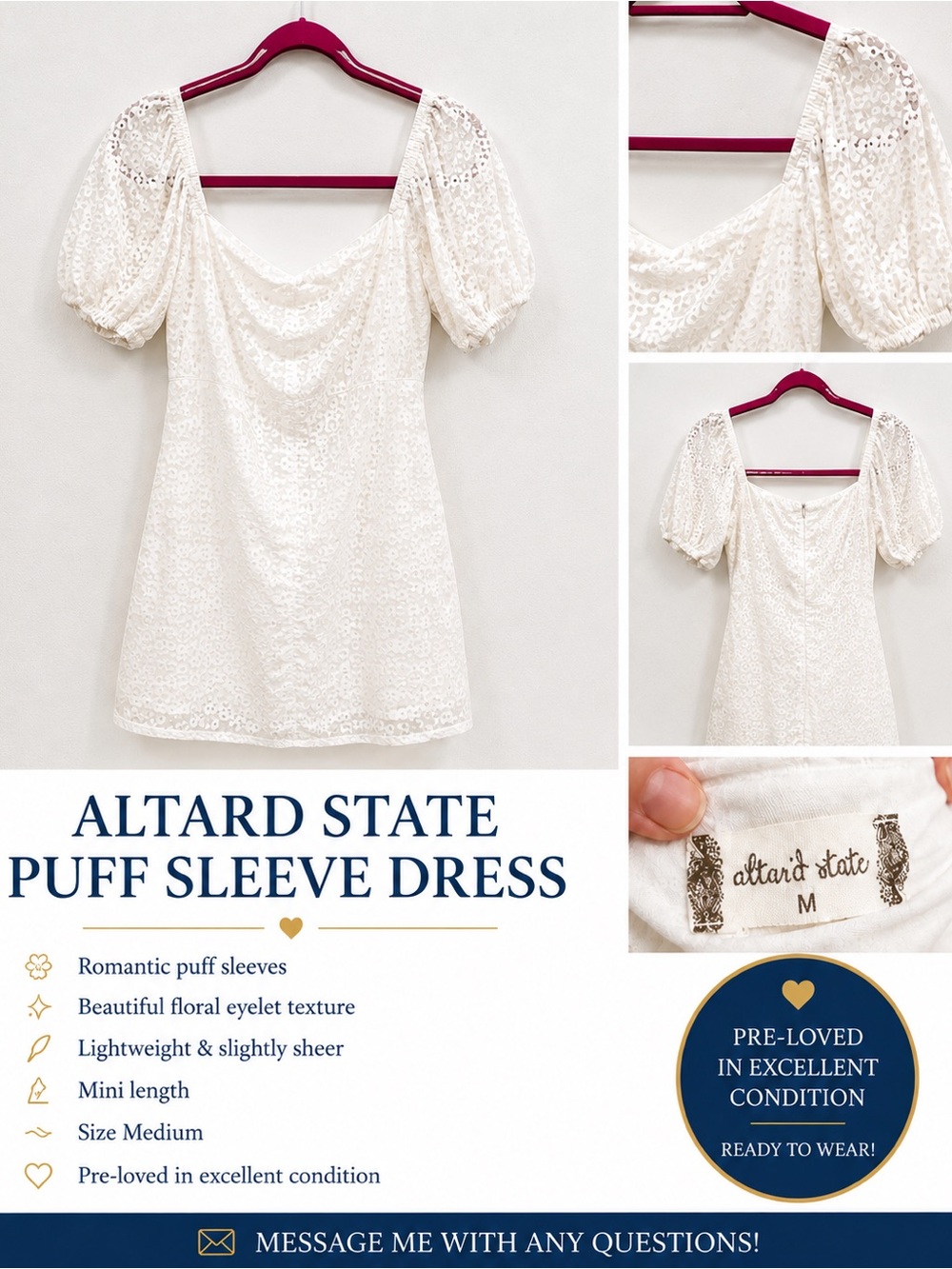 Altar'd State White Puff Sleeve Eyelet Tunic